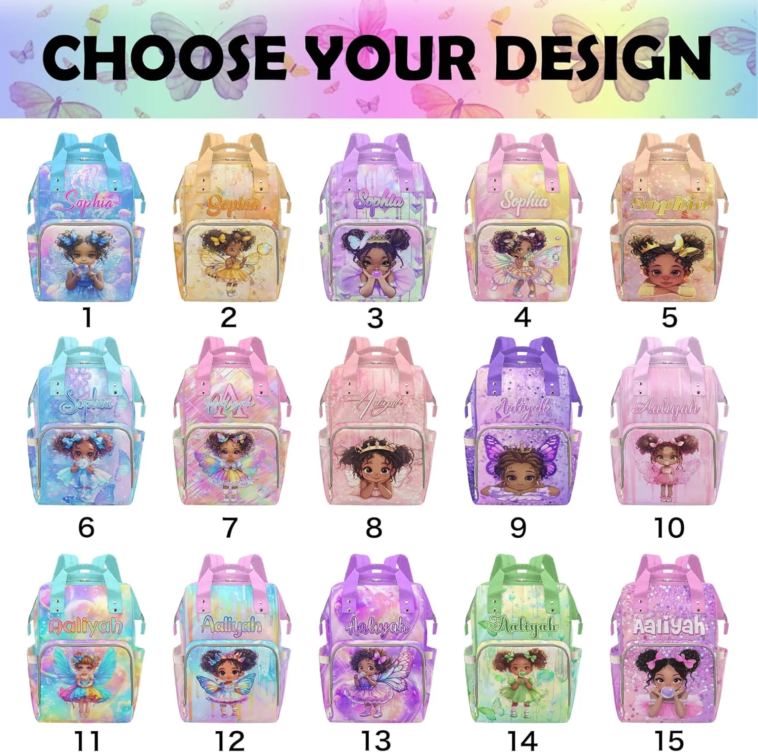 Customized Large Capacity Diaper Bags, Custom Cute Bubble-Blowing Girl Diaper Bags for Women Personalized Mommy Nursing Bags Casual Backpack for Women