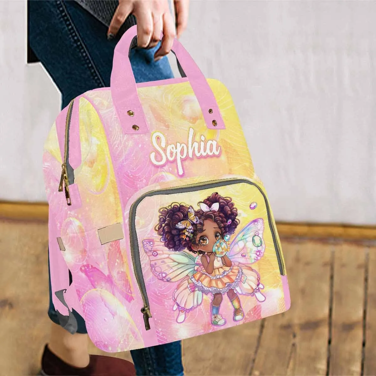 Customized Large Capacity Diaper Bags, Custom Cute Bubble-Blowing Girl Diaper Bags for Women Personalized Mommy Nursing Bags Casual Backpack for Women