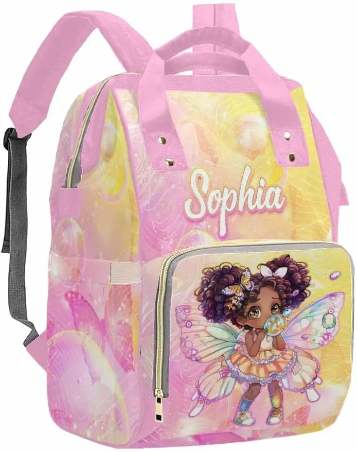Customized Large Capacity Diaper Bags, Custom Cute Bubble-Blowing Girl Diaper Bags for Women Personalized Mommy Nursing Bags Casual Backpack for Women