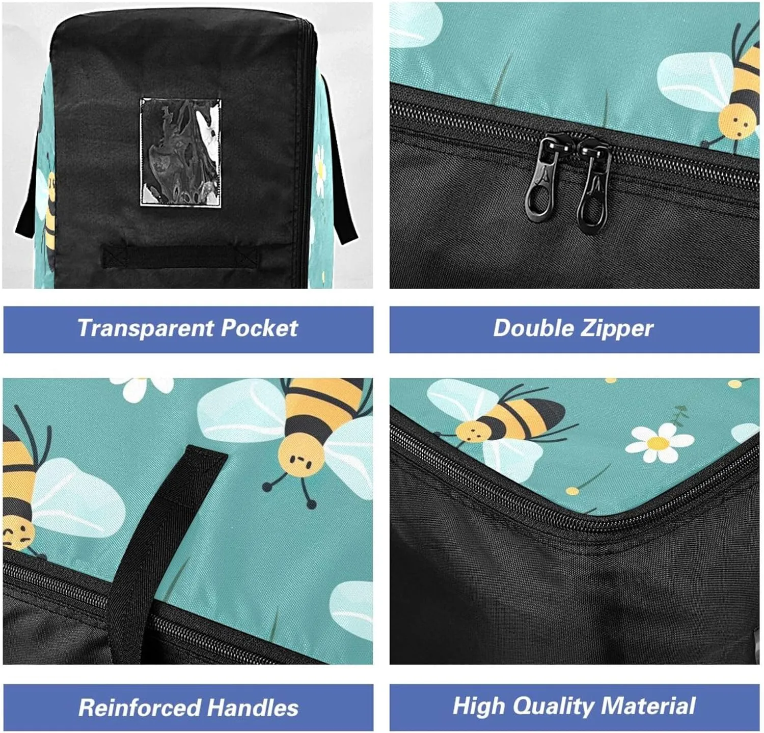 Cute Bees Storage Bags Extra Large Moving Bags with Strong Zippers and Carrying Handles, Zippered Storage Bag for Closet Comforter, Pillow, Quilt