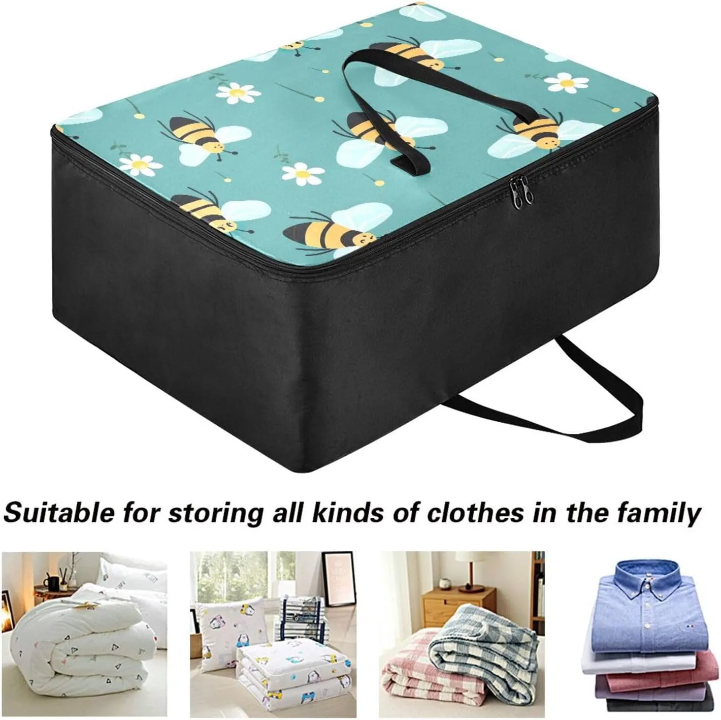 Cute Bees Storage Bags Extra Large Moving Bags with Strong Zippers and Carrying Handles, Zippered Storage Bag for Closet Comforter, Pillow, Quilt