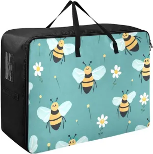 Cute Bees Storage Bags Extra Large Moving Bags with Strong Zippers and Carrying Handles, Zippered Storage Bag for Closet Comforter, Pillow, Quilt