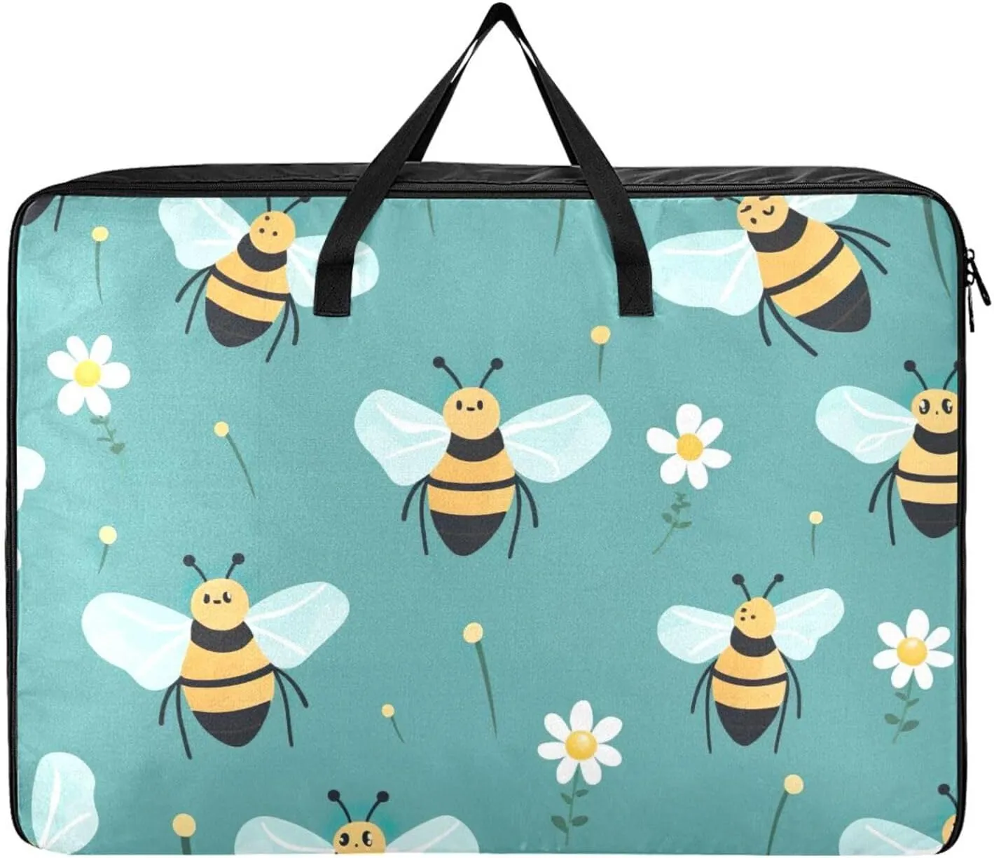 Cute Bees Storage Bags Extra Large Moving Bags with Strong Zippers and Carrying Handles, Zippered Storage Bag for Closet Comforter, Pillow, Quilt
