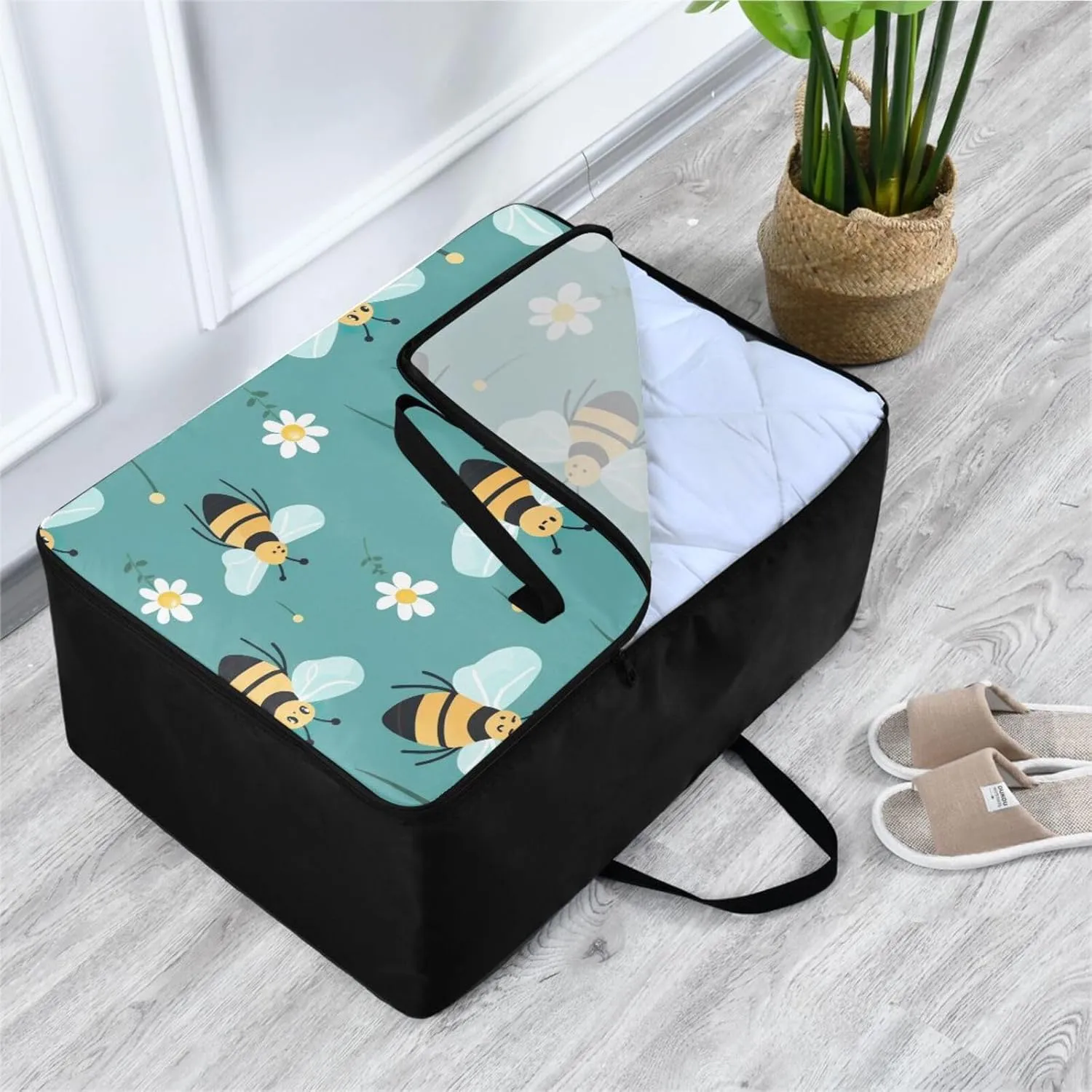 Cute Bees Storage Bags Extra Large Moving Bags with Strong Zippers and Carrying Handles, Zippered Storage Bag for Closet Comforter, Pillow, Quilt