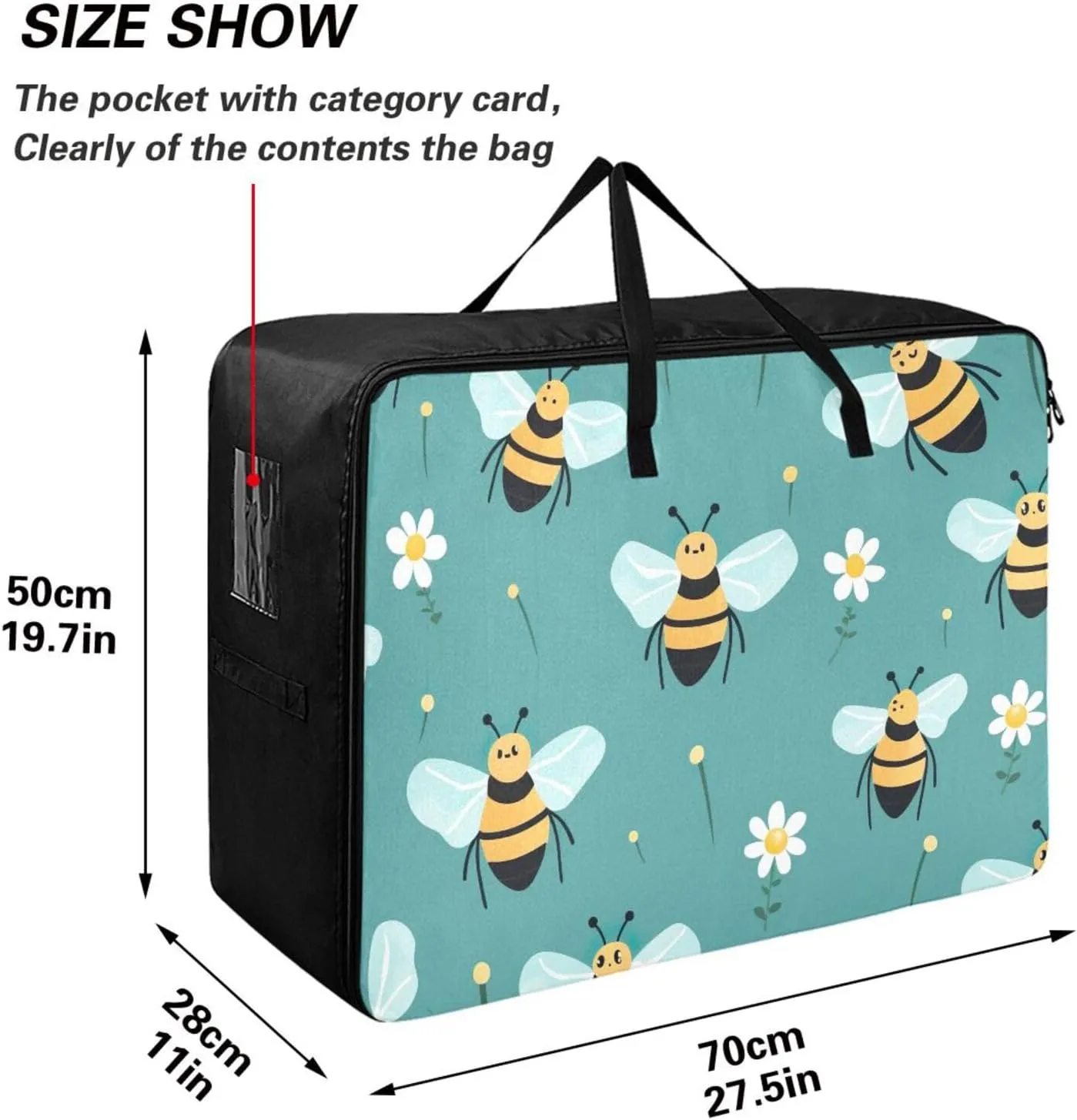 Cute Bees Storage Bags Extra Large Moving Bags with Strong Zippers and Carrying Handles, Zippered Storage Bag for Closet Comforter, Pillow, Quilt
