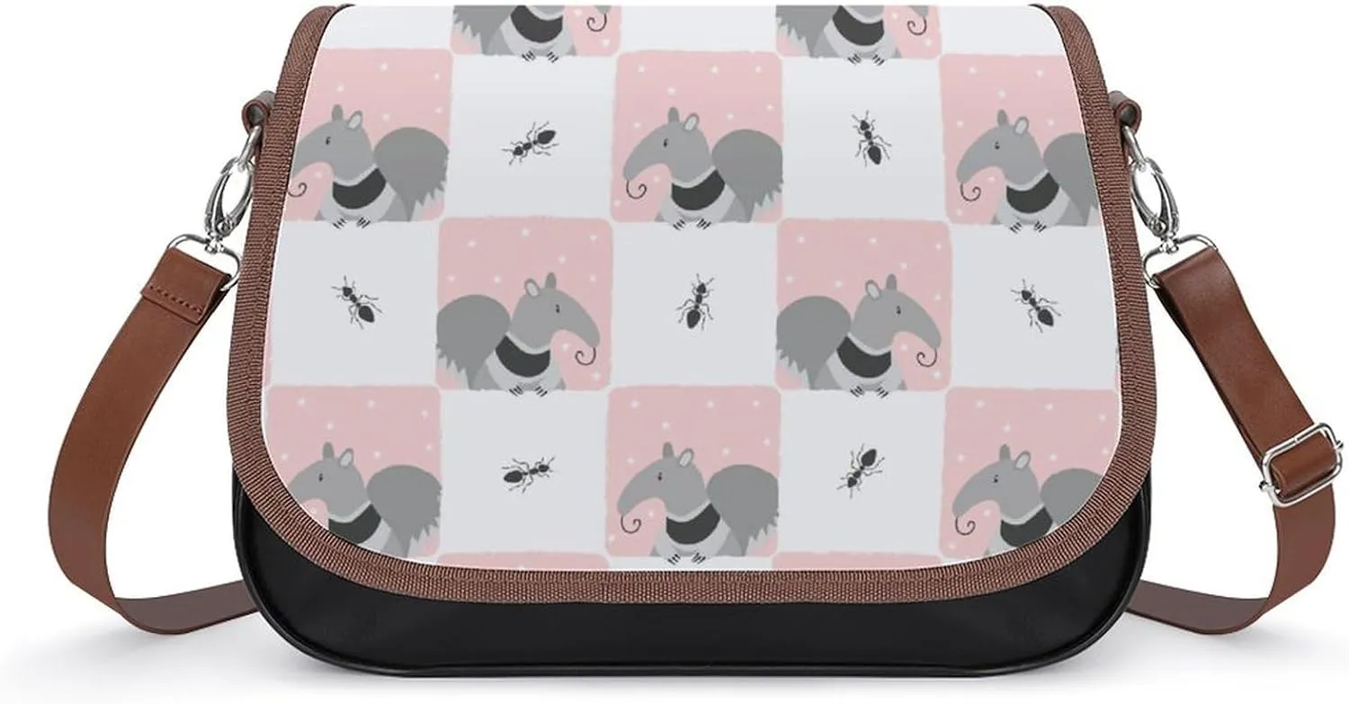 Cute Cartoon Anteater Cute Crossbody Purses for Women Leather Shoulder Bag Adjustable Shoulder Strap Handbag
