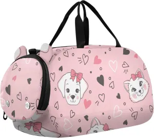 Cute Cartoon Cats Dogs Hearts Duffel Bags for Boys Small Gym Bags for Teens Dance Bag for Girls