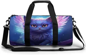 Cute Cat with Wings Sports Gym Bag Portable Duffel Bag Travel Workout Bag with Adjustable Strap for Men Women