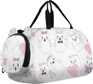 Cute Cats Pattern Hearts Duffel Bags for Boys Small Gym Bags for Teens Dance Bag for Girls