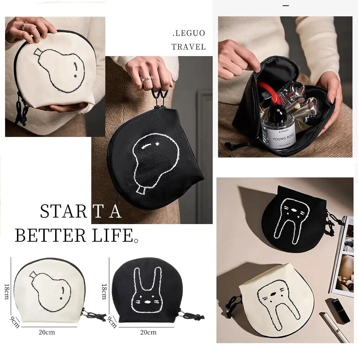Cute Makeup Bag,Small Makeup Bag For Purse,Cosmetic Travel Bag,Shell-shaped Makeup Bag (2pcs-White pears)