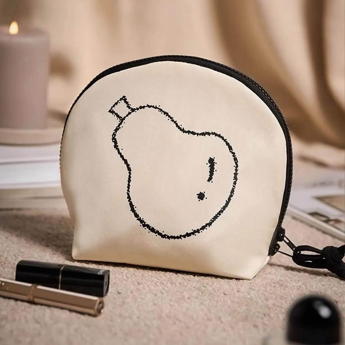Cute Makeup Bag,Small Makeup Bag For Purse,Cosmetic Travel Bag,Shell-shaped Makeup Bag (2pcs-White pears)