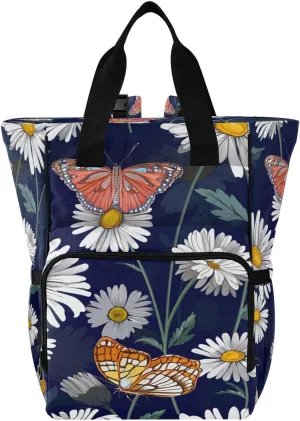 Daisy Flutter Diaper Bag Backpack, Unisex Travel Baby Backpack Diaper Bags with Stroller Straps & Pacifier Case, Large Capacity Waterproof Diaper Backpack