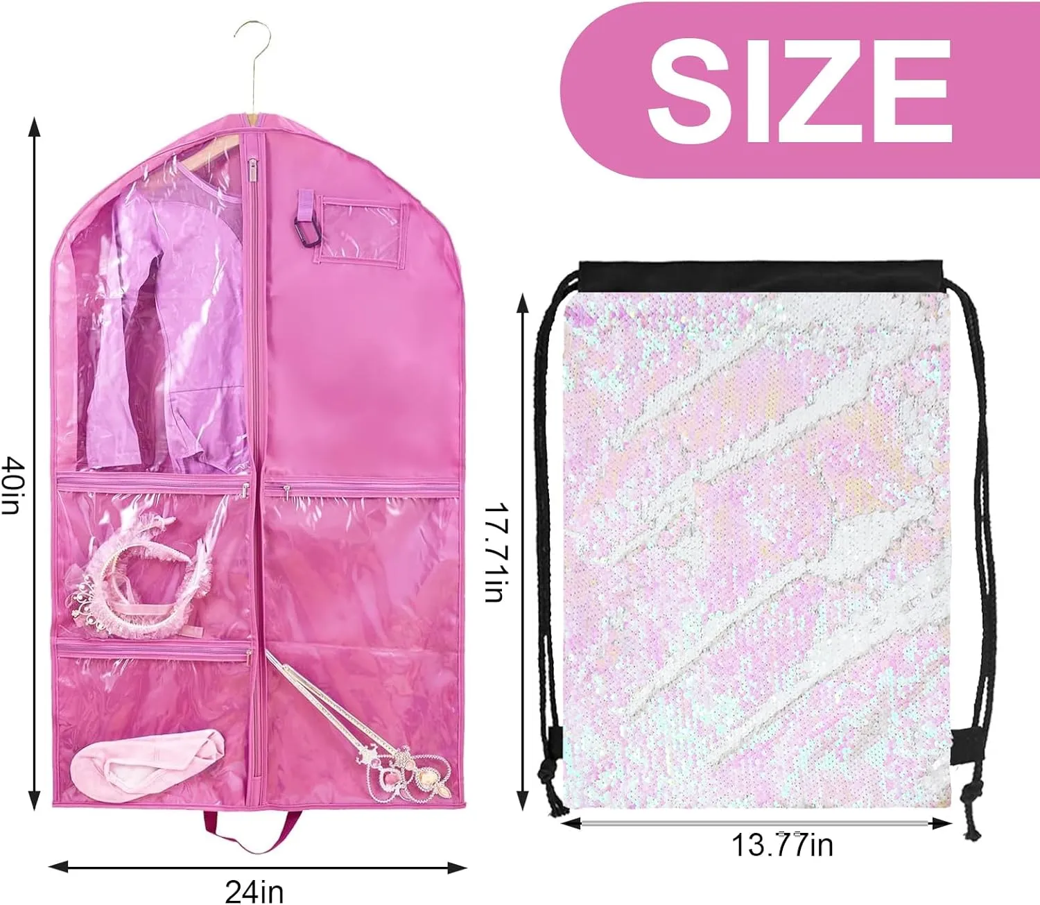 Dance Costume Garment Bag for Dancers with Backpack Storage Bag,40 inch Kids Garment Bag for Dance Competitions with Pockets for Dance Costumes,Cheer Uniform Garment Bags for Hanging Clothes Travel