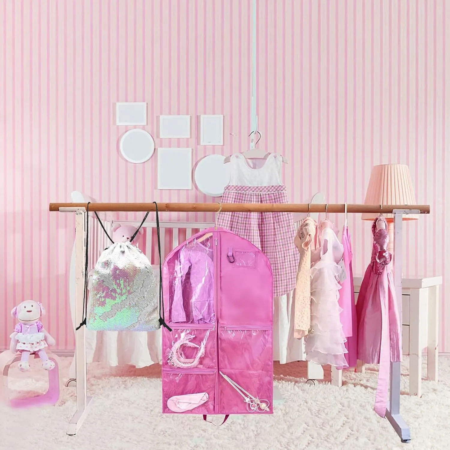 Dance Costume Garment Bag for Dancers with Backpack Storage Bag,40 inch Kids Garment Bag for Dance Competitions with Pockets for Dance Costumes,Cheer Uniform Garment Bags for Hanging Clothes Travel