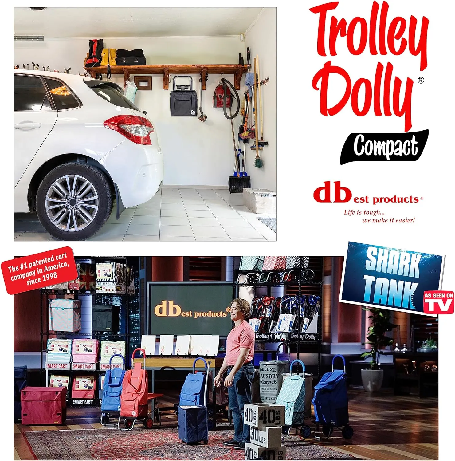 dbest products Trolley Dolly Compact, Black Foldable Shopping cart for Groceries with Wheels and Removable Bag and Rolling Personal Tote Handtruck Standard