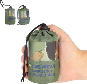 Delmera Emergency Sleeping Bag, Lightweight Survival Sleeping Bags Waterproof Thermal Emergency Blanket, Bivy Sack Survival Gear for Outdoor Adventure, Camping, Hiking, Orange, Green