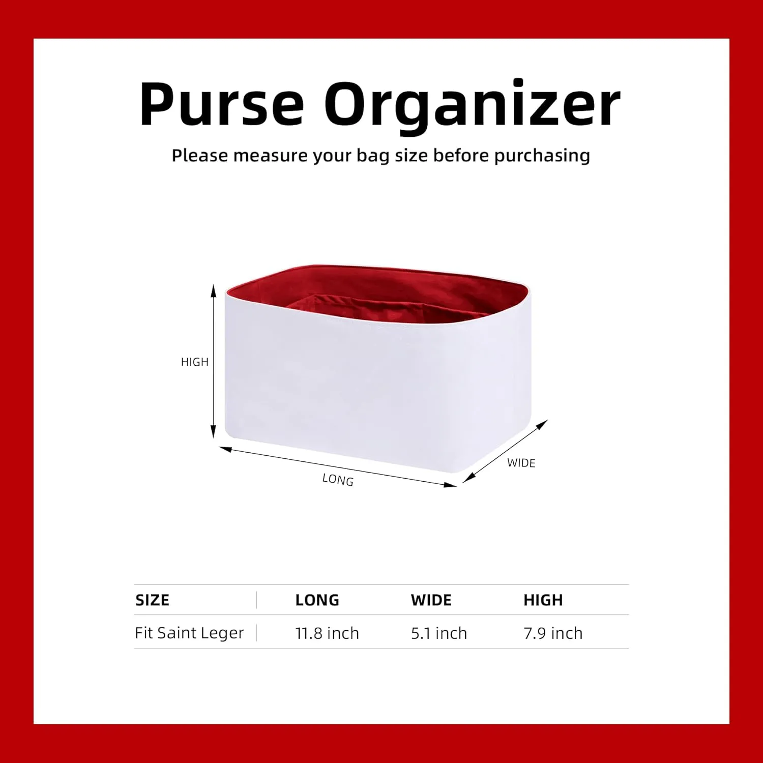 DGAZ Lightweight Purse Organizer Insert for Goyard Saint Leger Bag,silk and DupontPaper handbag inner for Luxury Bags(Rouge Cassque,Saint Leger)