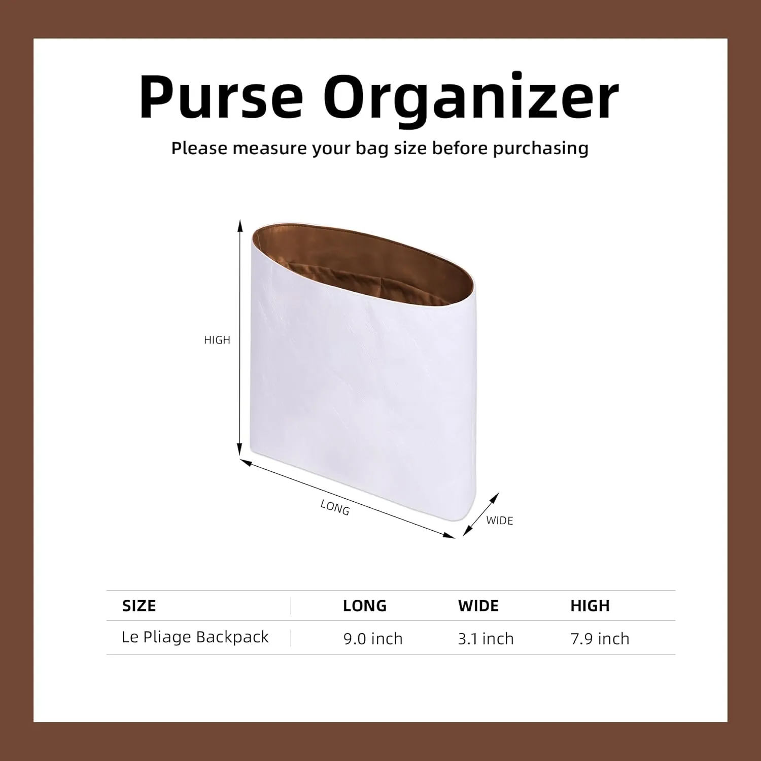DGAZ Lightweight Purse Organizer Insert for Longchamp LE PLIAGE Backpack Bag,silk and DupontPaper handbag inner for Luxury Bags(Gold)