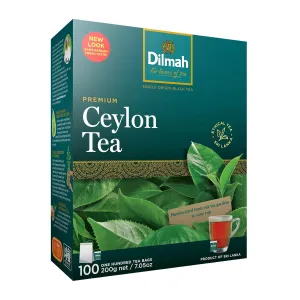 Dilmah Premium Ceylon Black Tea - 100 Tea Bags (Single Pack)-Strong, Robust, and Aromatic for everyday drinking-Unblended Single origin teas packed at the source.