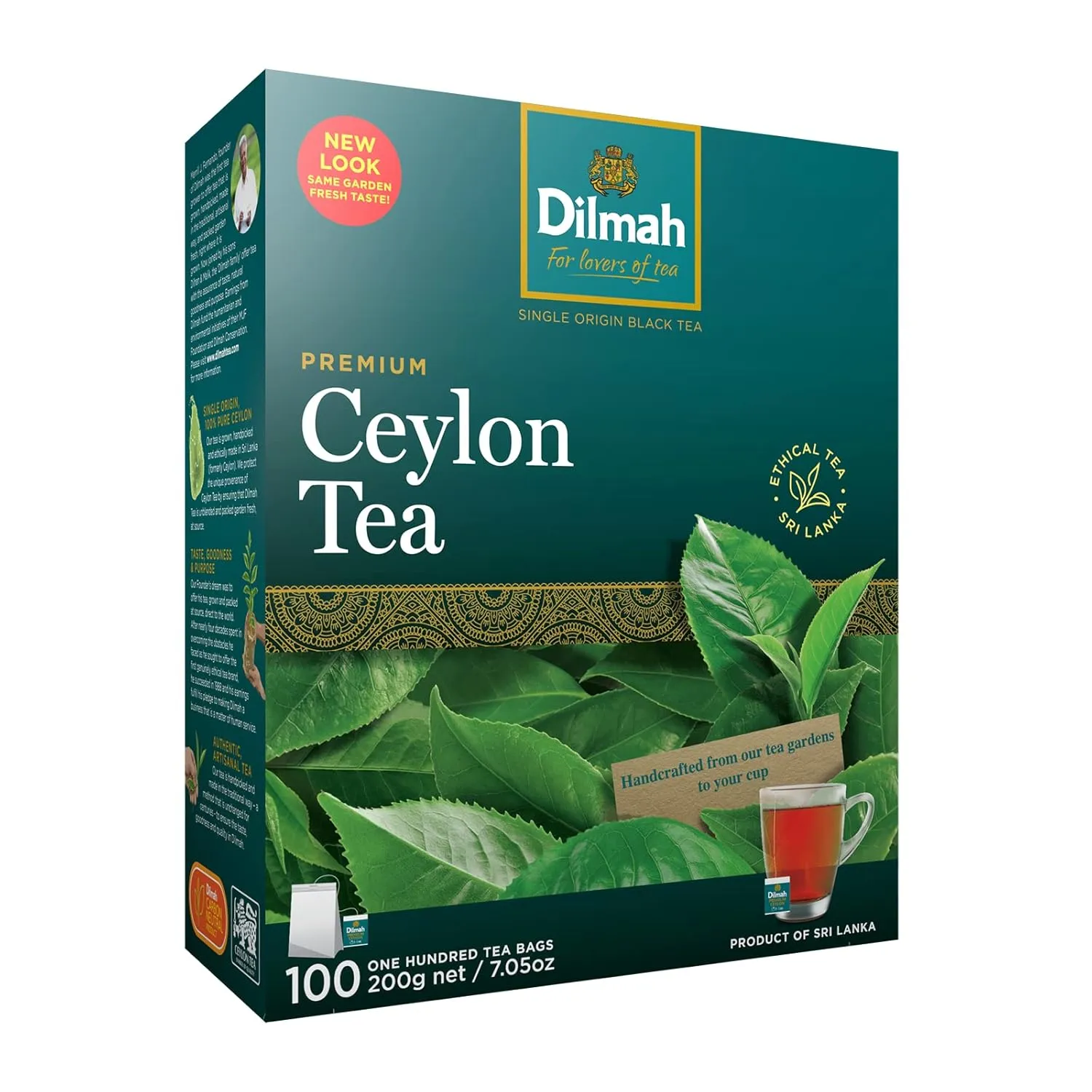 Dilmah Premium Ceylon Black Tea - 100 Tea Bags (Single Pack)-Strong, Robust, and Aromatic for everyday drinking-Unblended Single origin teas packed at the source.