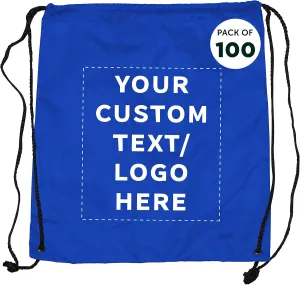 DISCOUNT PROMOS Custom Drawstring Backpacks Set of 100, Personalized Bulk Pack - Water Resistant, Perfect for Gym, Camping, Beach, Outdoor Sports - Royal Blue