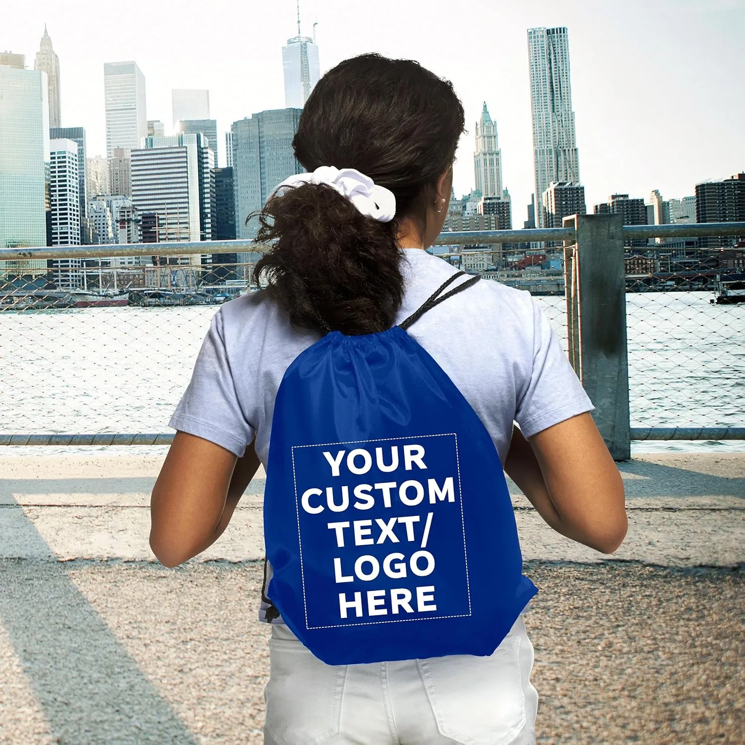 DISCOUNT PROMOS Custom Drawstring Backpacks Set of 100, Personalized Bulk Pack - Water Resistant, Perfect for Gym, Camping, Beach, Outdoor Sports - Royal Blue