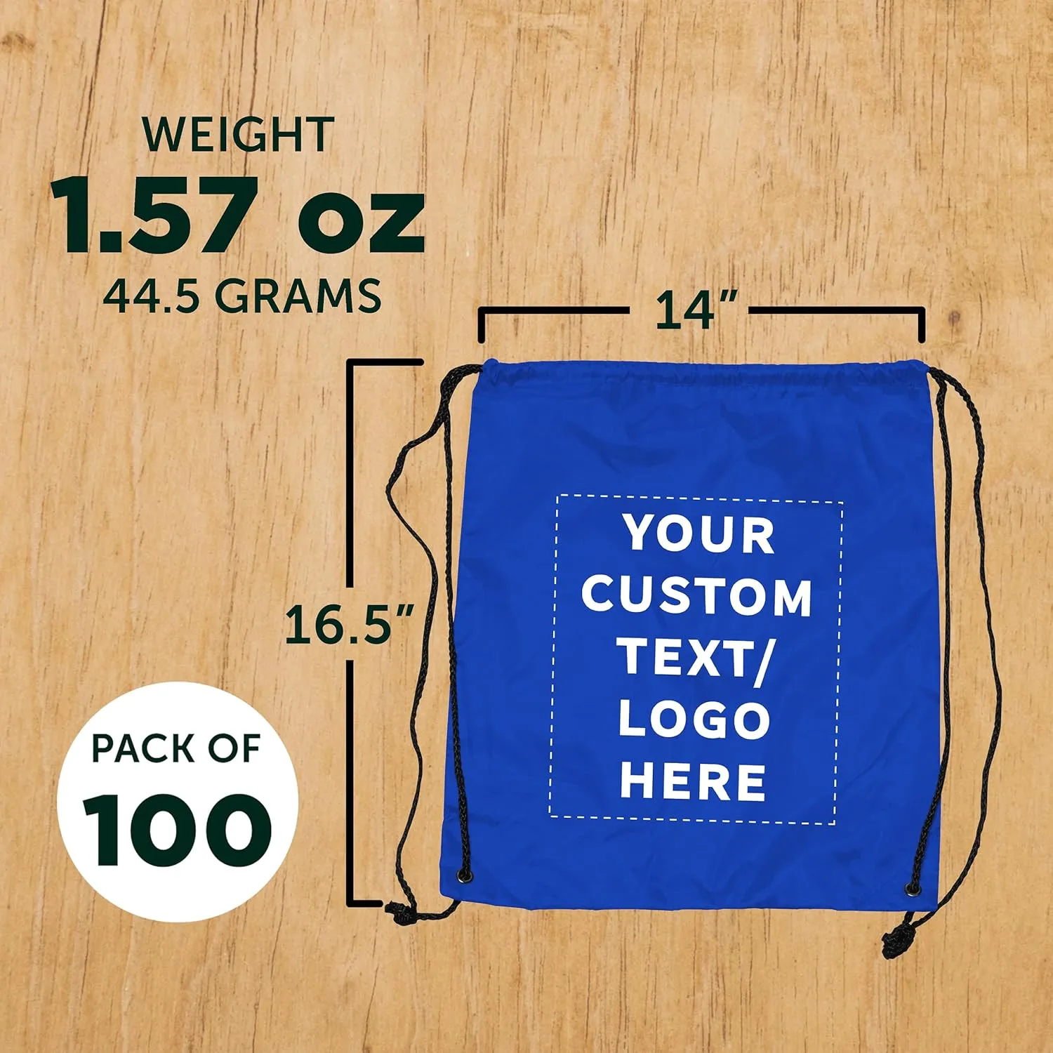 DISCOUNT PROMOS Custom Drawstring Backpacks Set of 100, Personalized Bulk Pack - Water Resistant, Perfect for Gym, Camping, Beach, Outdoor Sports - Royal Blue