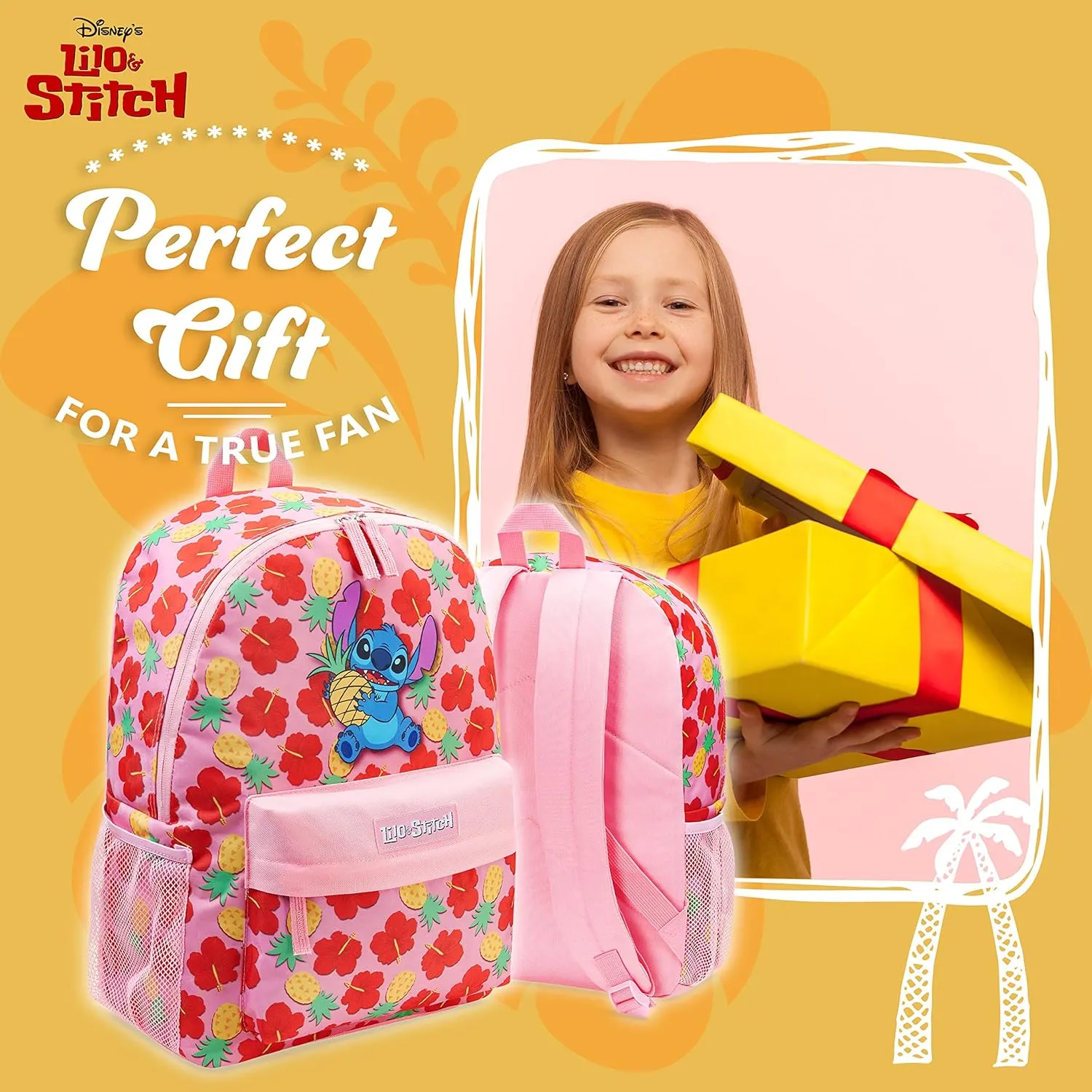 Disney Backpack for Girls, Stitch School Bags for Girls (Pink/Red)