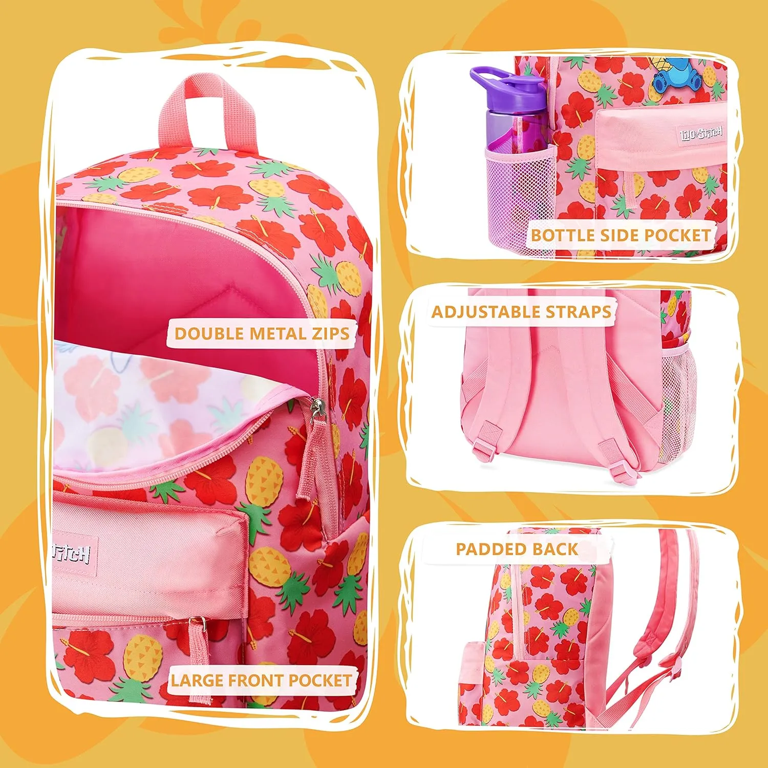 Disney Backpack for Girls, Stitch School Bags for Girls (Pink/Red)