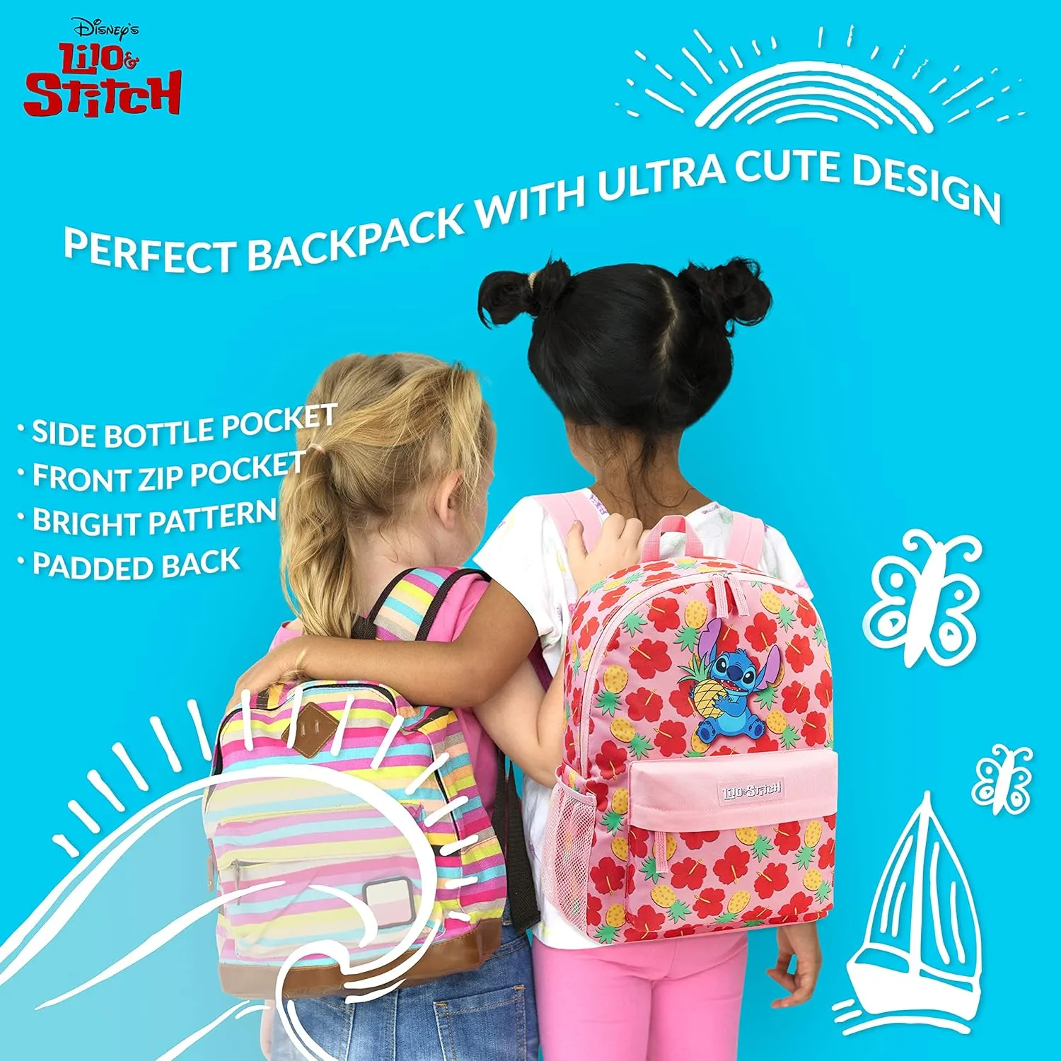 Disney Backpack for Girls, Stitch School Bags for Girls (Pink/Red)