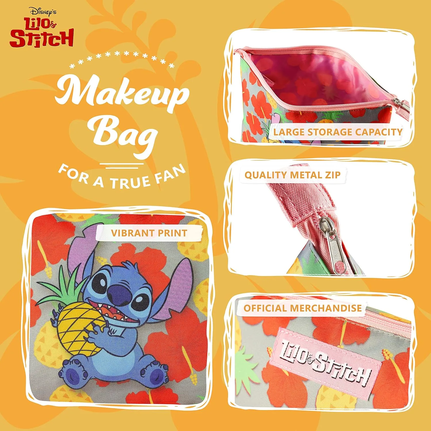 Disney Stitch Toiletry Bag for Women Teens Cute Travel Accessories Zipped Make Up Bag Cosmetics Storage Gifts for Her