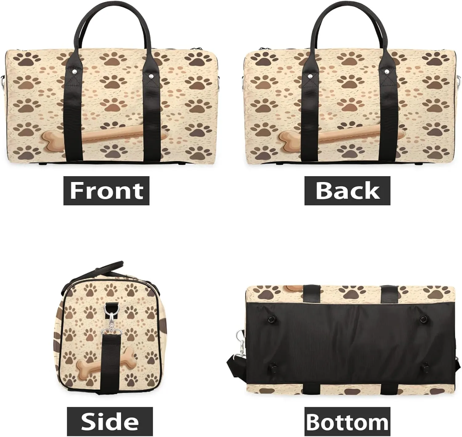 Dog Bones Paw Travel Bag for Men Women, Gym Duffle Bags for Travel, Carry On Luggage Bag, Weekender Overnight Workout Bags