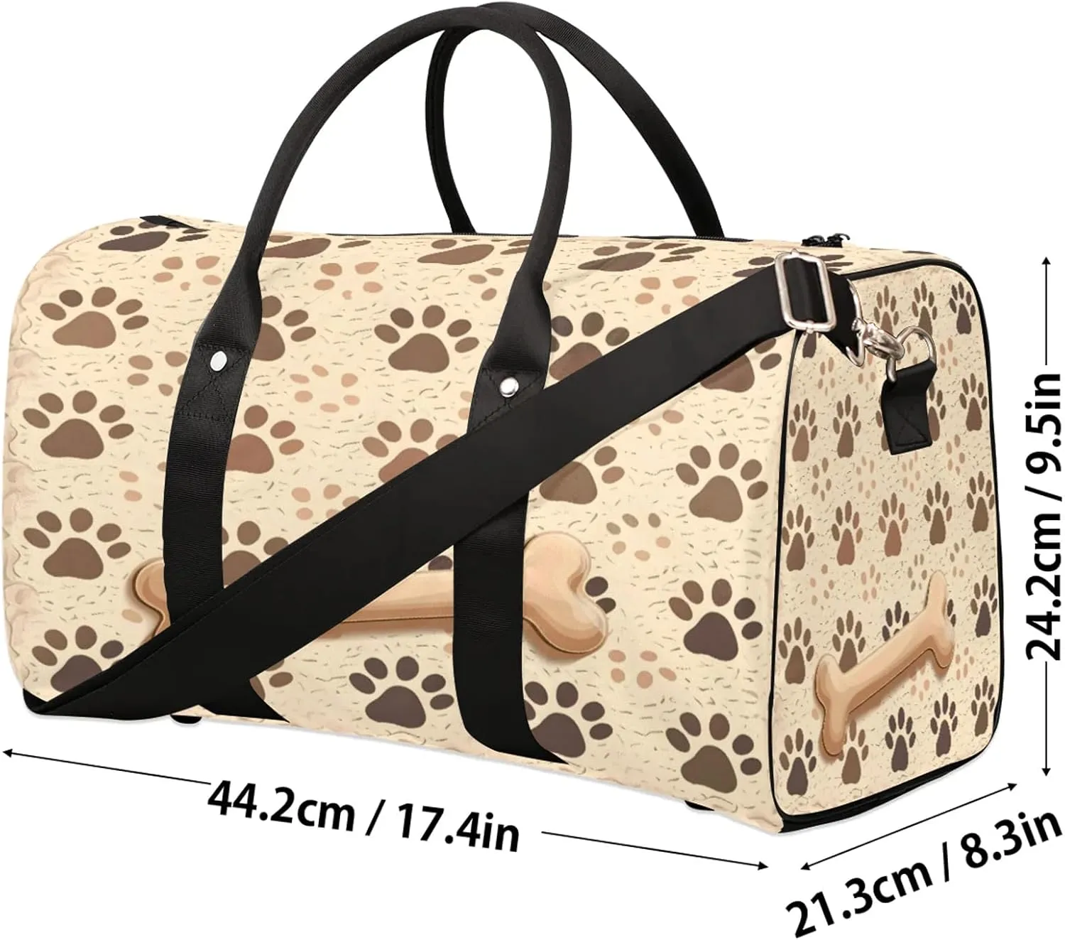 Dog Bones Paw Travel Bag for Men Women, Gym Duffle Bags for Travel, Carry On Luggage Bag, Weekender Overnight Workout Bags