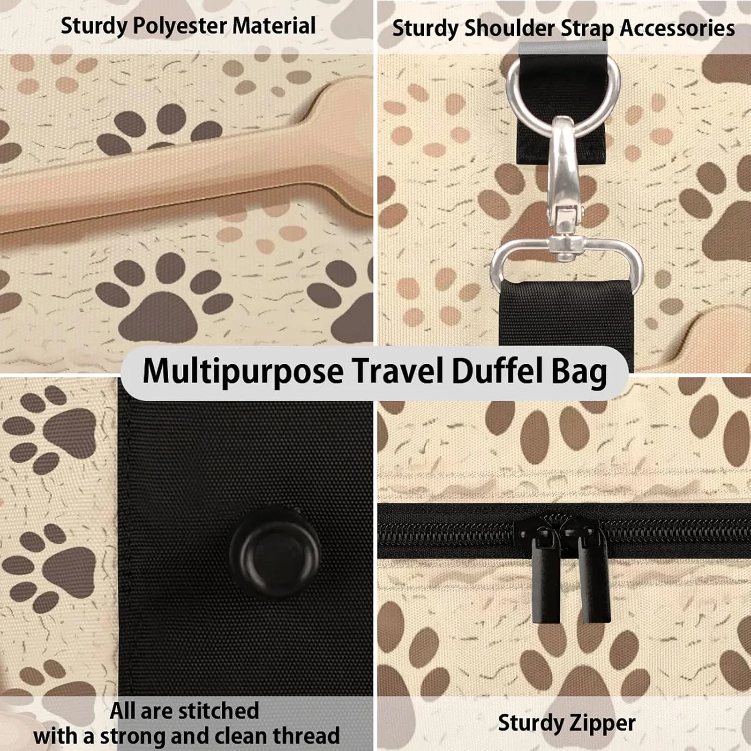 Dog Bones Paw Travel Bag for Men Women, Gym Duffle Bags for Travel, Carry On Luggage Bag, Weekender Overnight Workout Bags