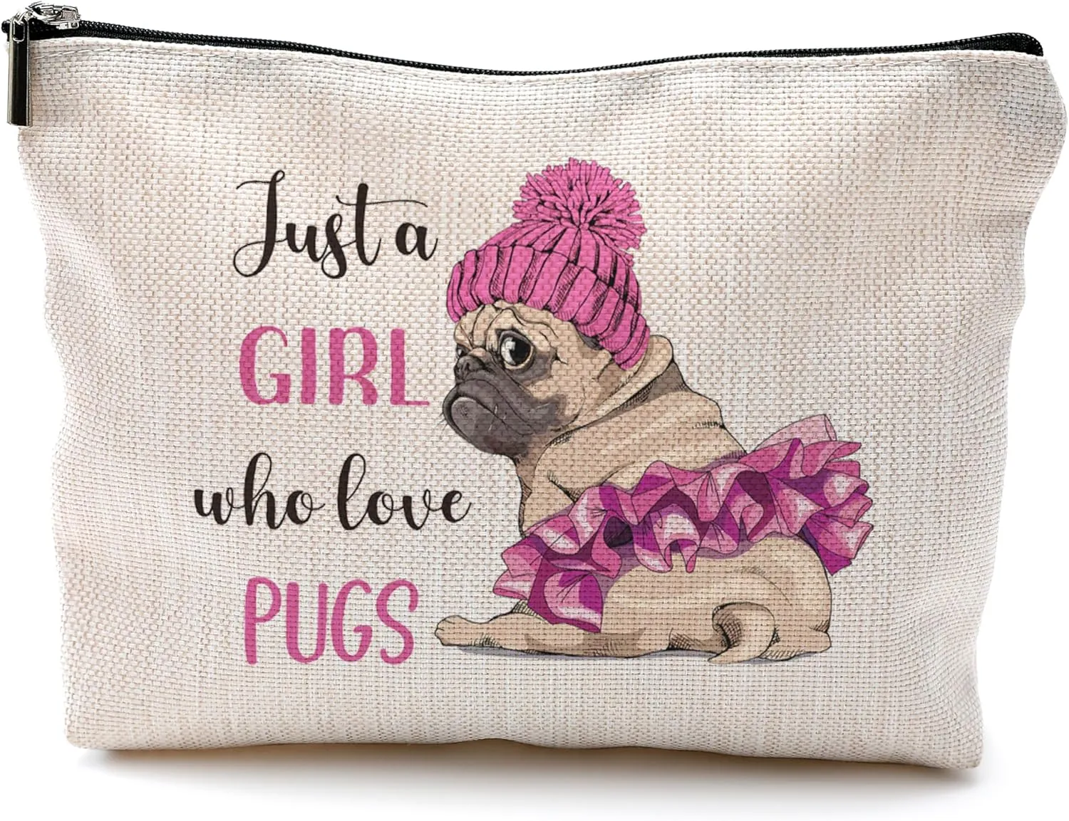 Dog Gifts for Women,Dog Makeup Bag,Pug Cosmetic Bags With Zipper,Dog Mom Makeup Bag,Birthday Gifts for Dog Lovers,Just A Girl Who Loves Dogs Makeup Bag