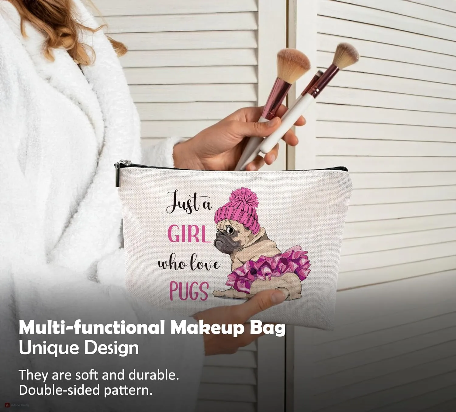 Dog Gifts for Women,Dog Makeup Bag,Pug Cosmetic Bags With Zipper,Dog Mom Makeup Bag,Birthday Gifts for Dog Lovers,Just A Girl Who Loves Dogs Makeup Bag