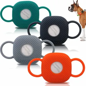 Dog Silicone Collar Holder for Samsung SmartTag/Smart Tag Plus/Tile Mate, Companion of Finder Tracker Locator Case for Pet Cat Necklace Buddy, Android GPS Devices Accessories Secure Holder (4 Pack)