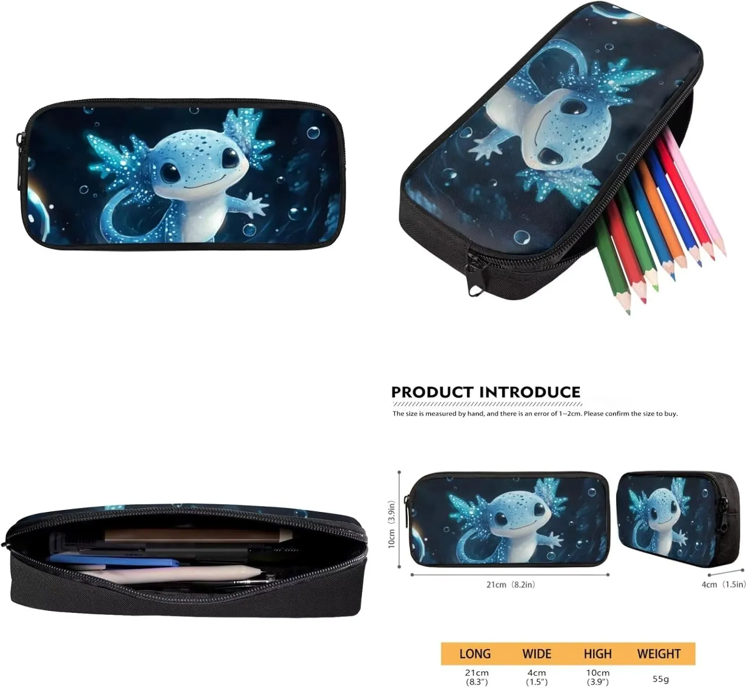 doginthehole Cute Axolotl Backpack for Boys Blue Bubble Kids Bookbag with Lunch Box 4 Piece Lightweight School Bag Set for Boys 8-12 for Preschool Elementary School Kids Casual Travel Book Bags