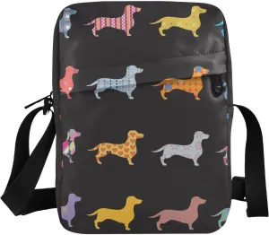 Dogs Dachshund Messenger Bag for Women Men Crossbody Shoulder Bag Small Crossbody Bags Side Shoulder Bag with Adjustable Strap for Concert Beach Travel Sporting