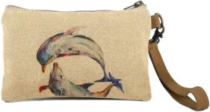 Dolphins - Wristlet Wallets for Women, Crossbody Sling Bags,100% Cotton Canvas, Cotton Canvas Purses for Women