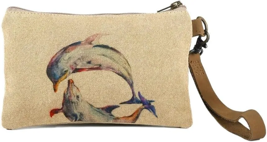 Dolphins - Wristlet Wallets for Women, Crossbody Sling Bags,100% Cotton Canvas, Cotton Canvas Purses for Women