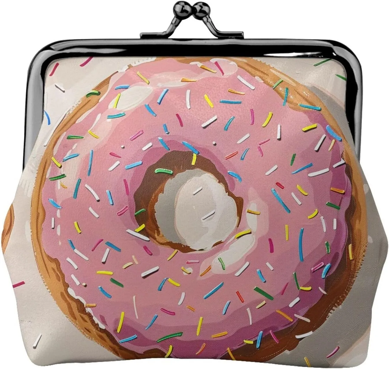 Donuts Prints Coin Purses with Kiss-lock, PU Leather Mini Pouch Change Wallet for Men Women