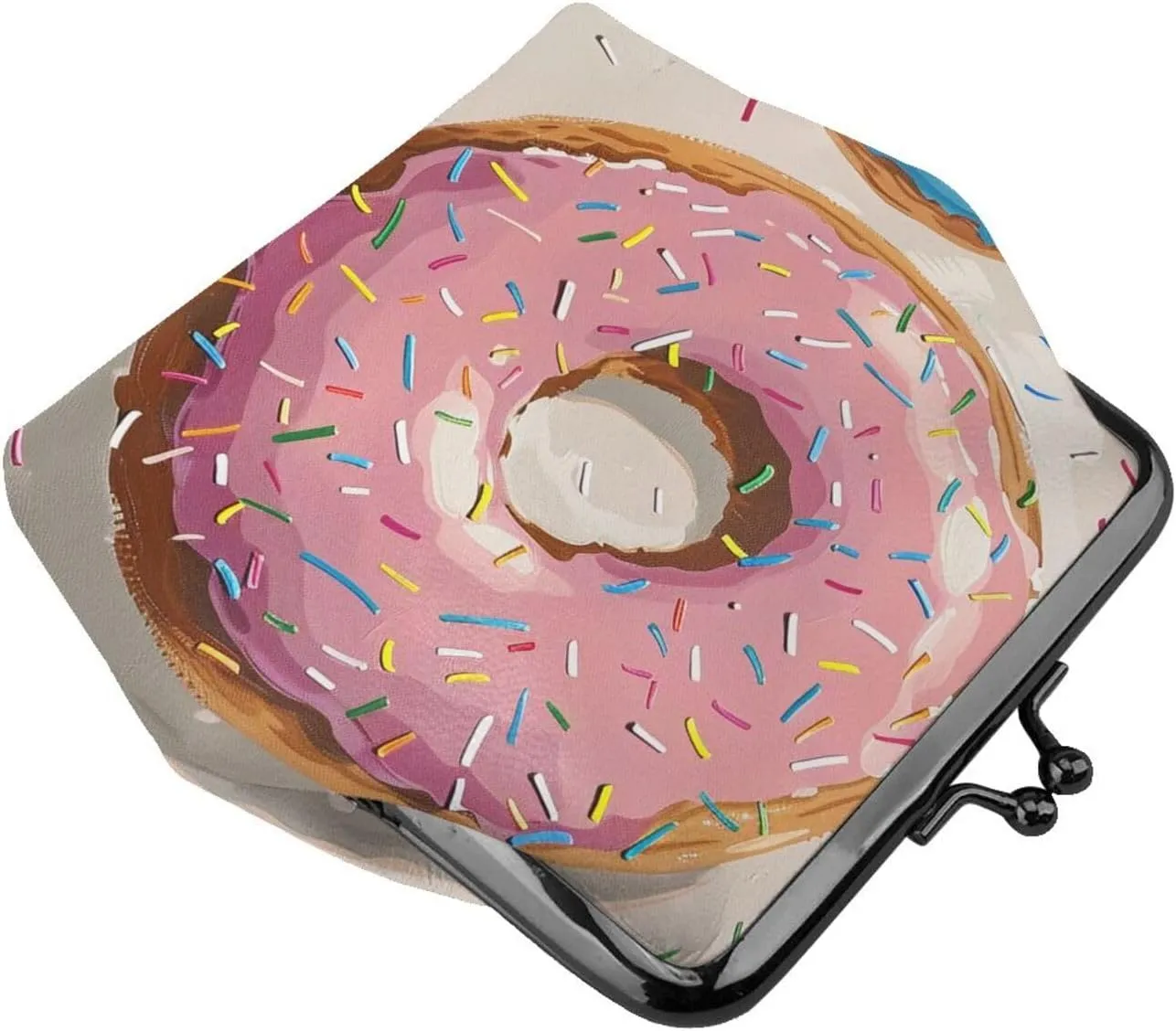 Donuts Prints Coin Purses with Kiss-lock, PU Leather Mini Pouch Change Wallet for Men Women