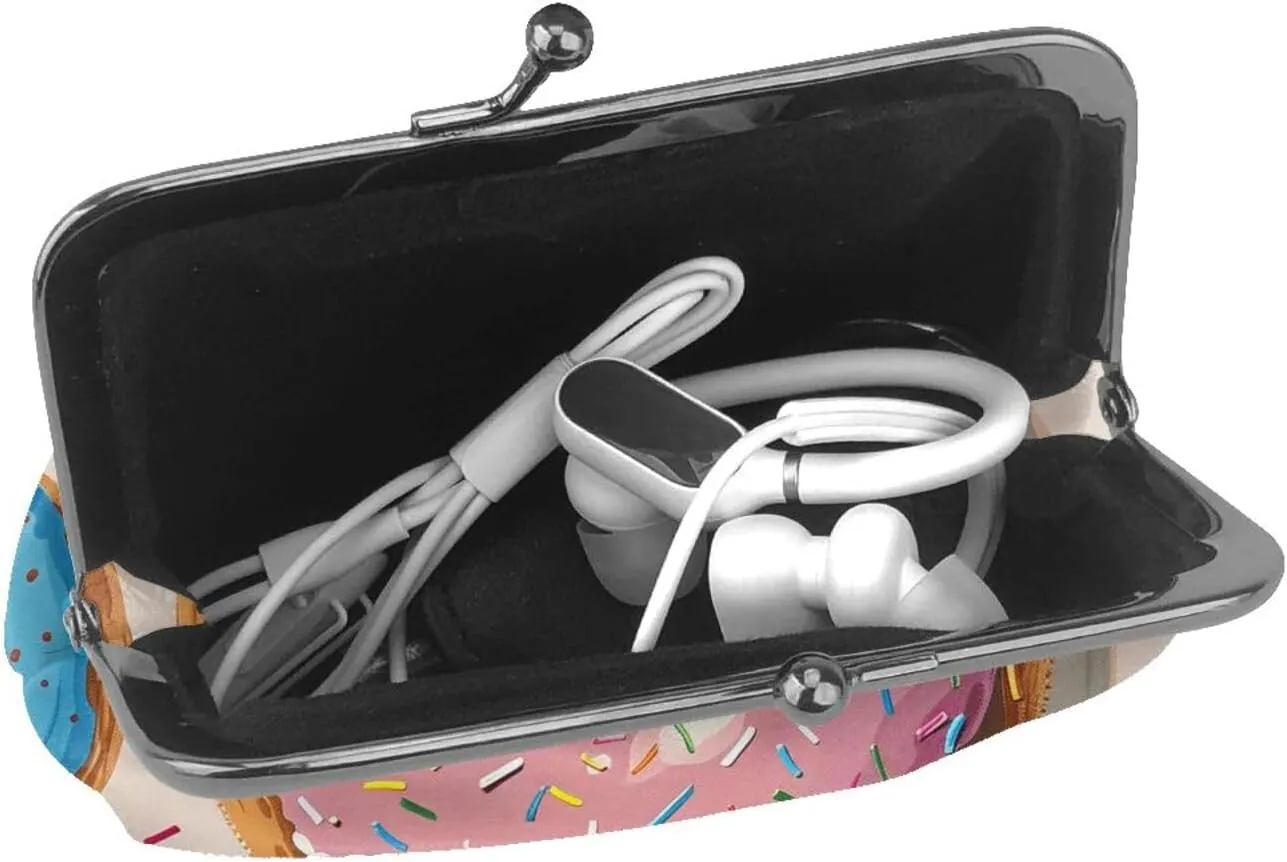 Donuts Prints Coin Purses with Kiss-lock, PU Leather Mini Pouch Change Wallet for Men Women