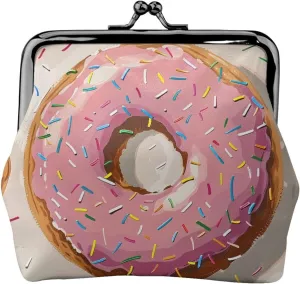 Donuts Prints Coin Purses with Kiss-lock, PU Leather Mini Pouch Change Wallet for Men Women