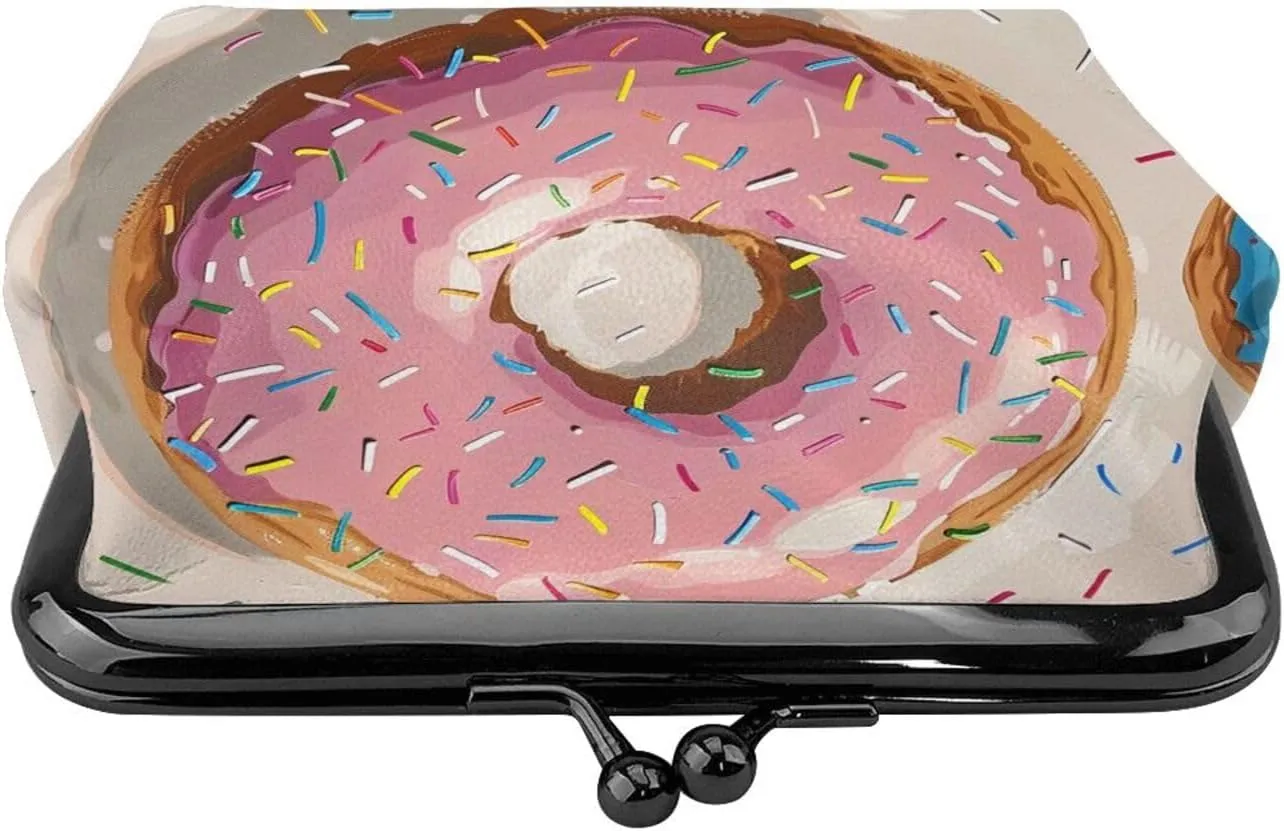 Donuts Prints Coin Purses with Kiss-lock, PU Leather Mini Pouch Change Wallet for Men Women