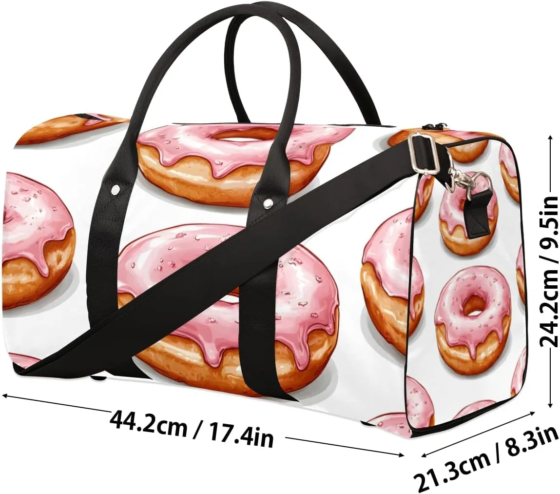 Donuts Travel Duffle Bag for Women Men Gym Duffel Foldable Bag Waterproof Weekender Sweets Dessert Food Theme Duffle Tote