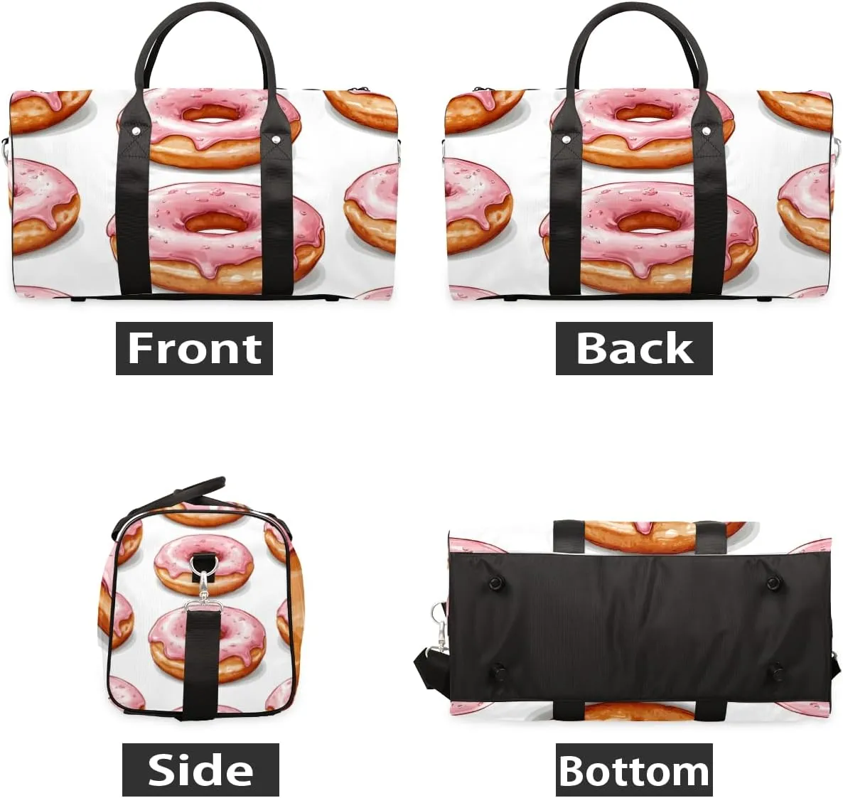 Donuts Travel Duffle Bag for Women Men Gym Duffel Foldable Bag Waterproof Weekender Sweets Dessert Food Theme Duffle Tote