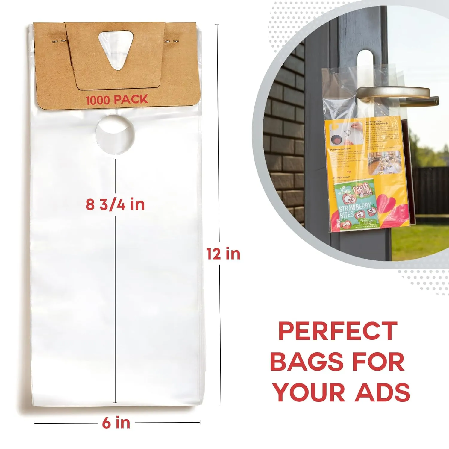 Door Hanger Bags 6” x 12” Waterproof and Secure 1000 Pack