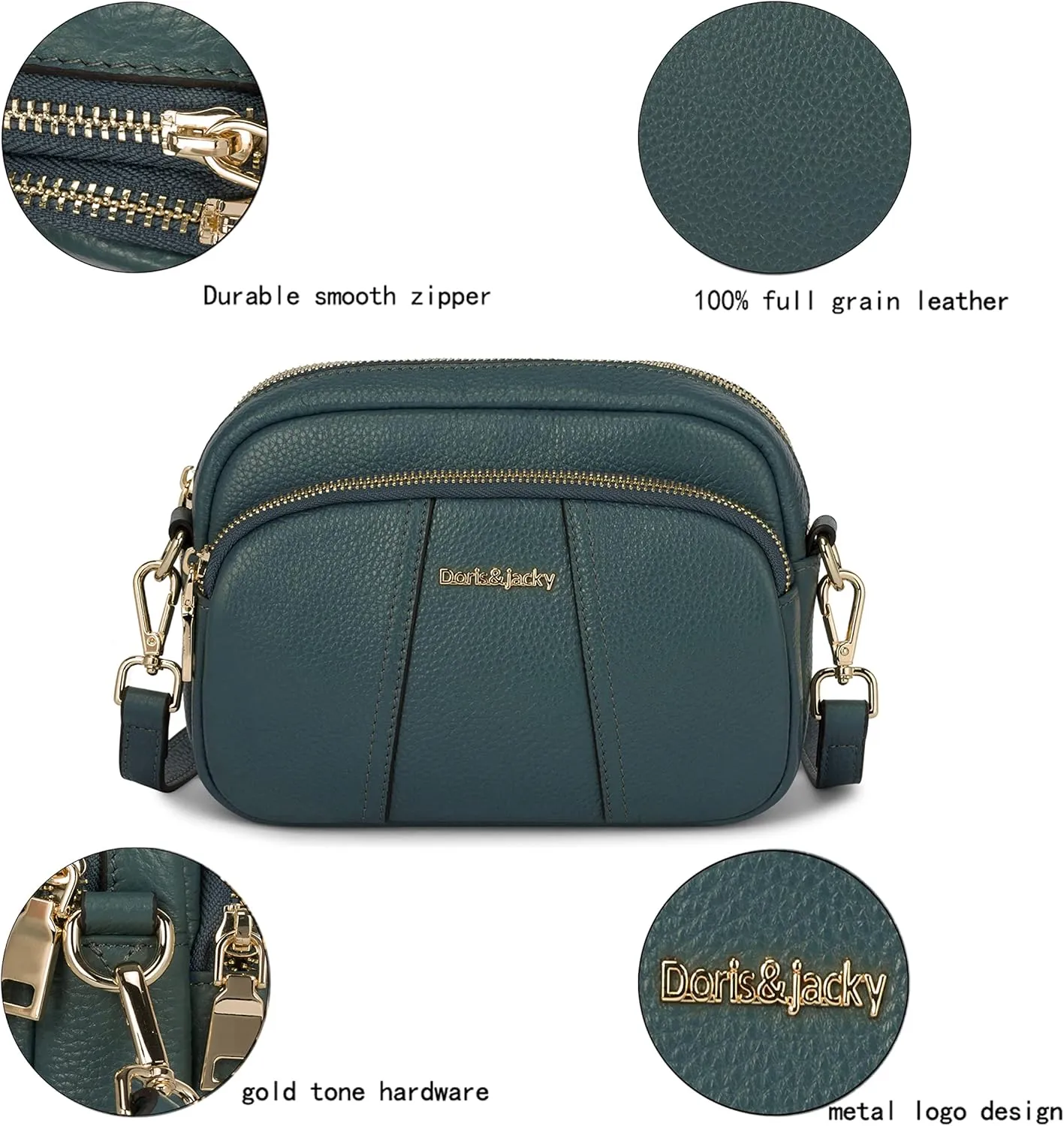 DORIS&JACKY Leather Crossbody Bag For Women Small Soft Triple Zipper Shoulder Handbags With Adjustable Strap…